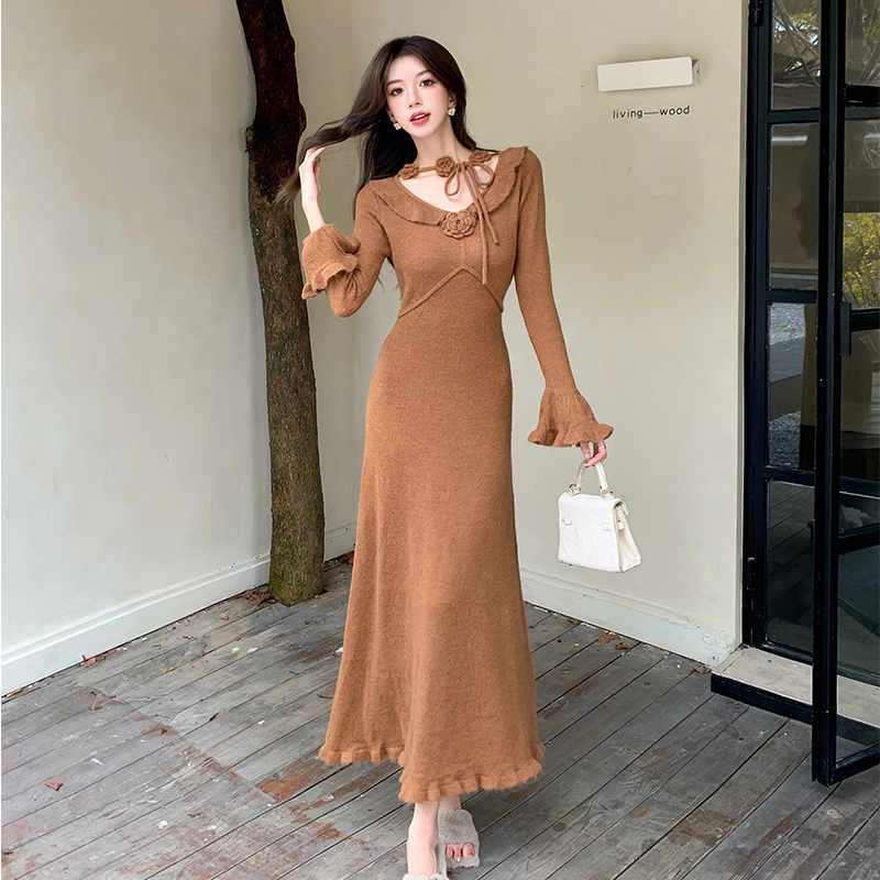New Chinese Style Floral Knit Bodycon Long Dress for Women - Image 2