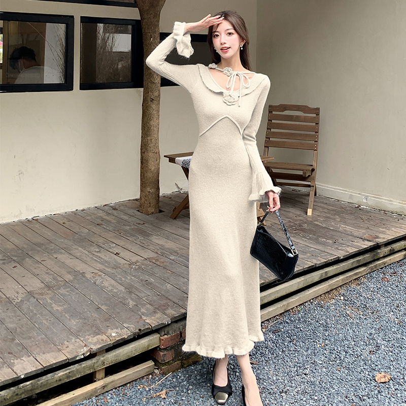 New Chinese Style Floral Knit Bodycon Long Dress for Women - Image 4