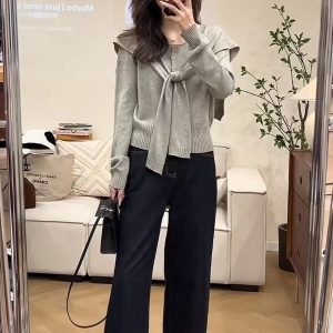 2025 Spring New Knitted Top and Slimming Jeans Set