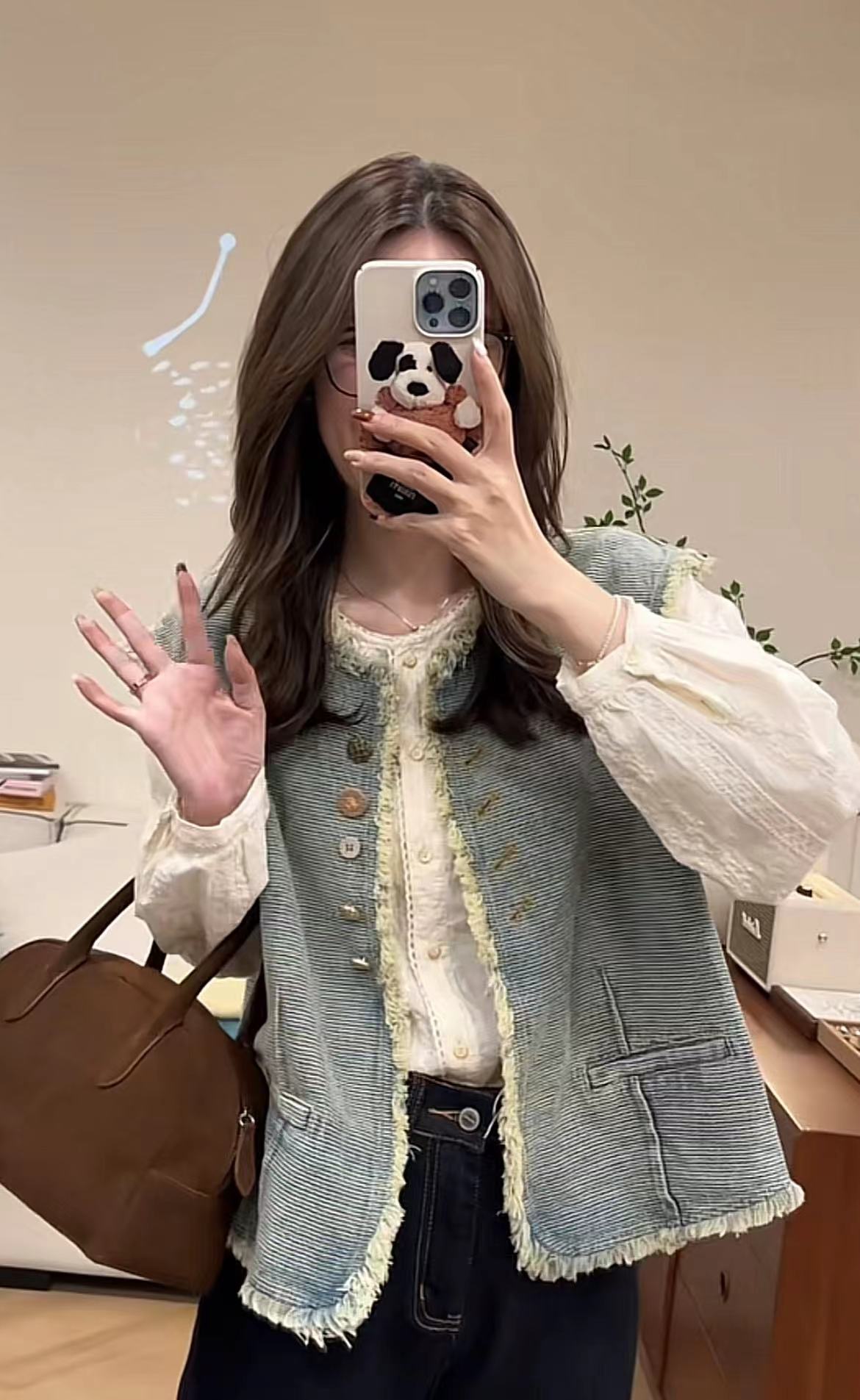 Spring New Lace Shirt with Tweed Denim Vest and Jeans Set - Image 4