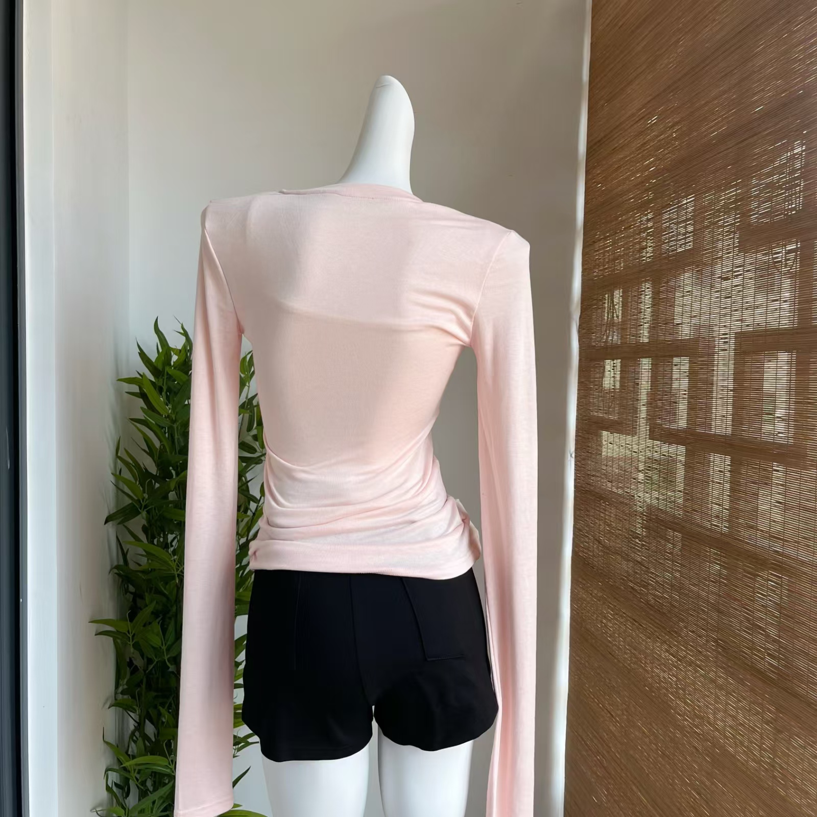 Korean Basic V-Neck Slim Fit Long Sleeve T-Shirt - Image 5
