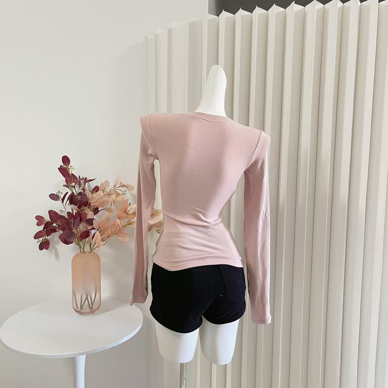 HEYGIRL 300g Brushed Button Half-Open Neck Slim Fit Women's Top - Image 5
