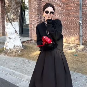2025 Spring Casual Sweatshirt and High-Waist Flared Skirt Set for Women