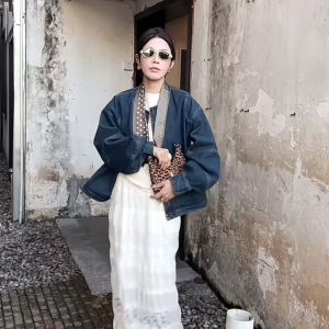 Korean Style Oversized Denim Jacket and Mesh Skirt Set