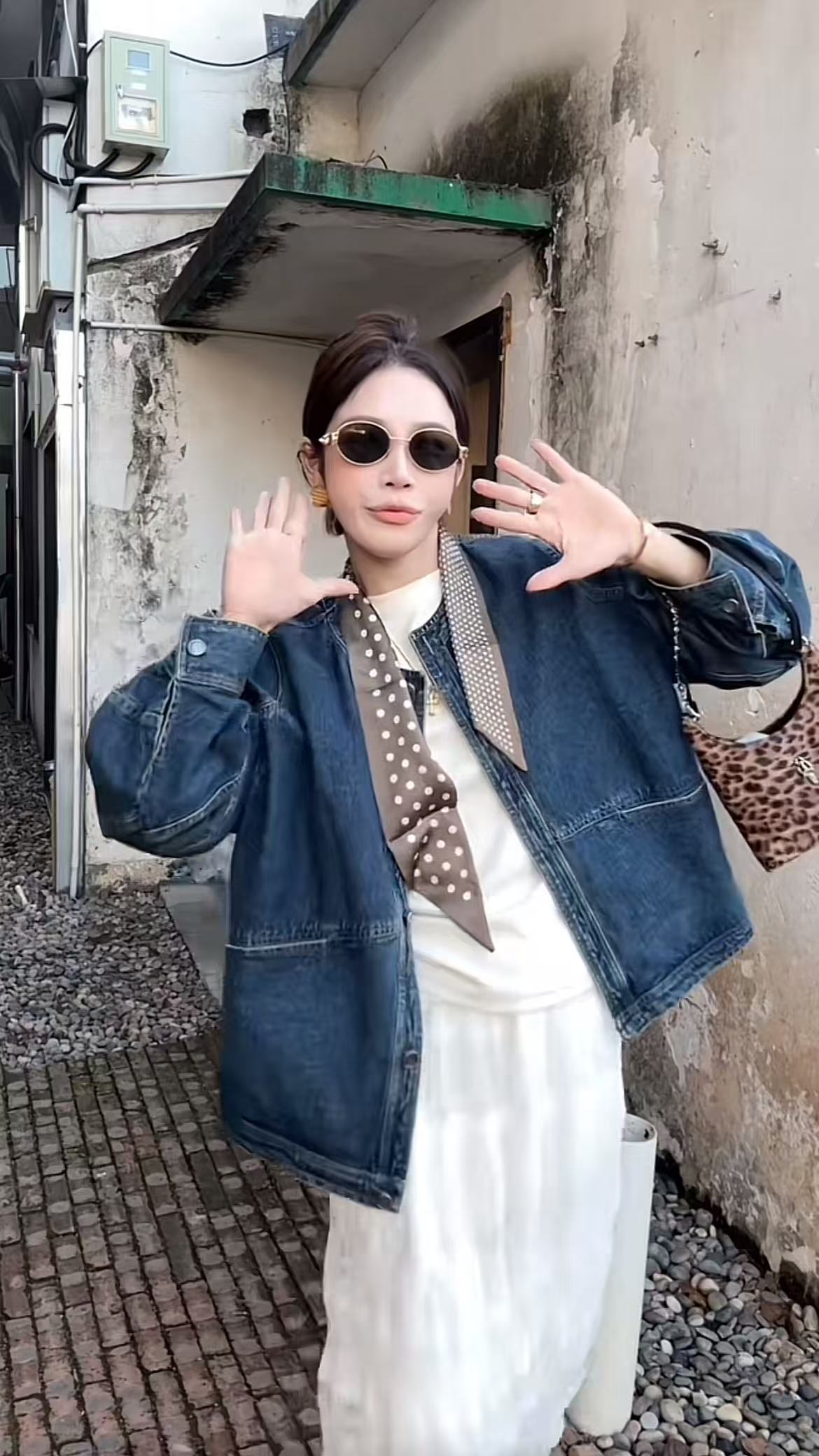 Korean Style Oversized Denim Jacket and Mesh Skirt Set - Image 3