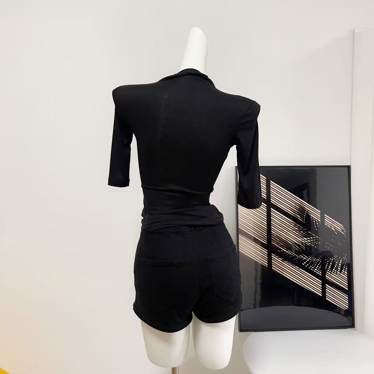 Fart Shop Basic Sexy Slimming Slightly Sheer Half Sleeve Small Mock Neck Base Layer Top Women - Image 5