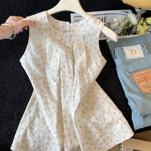 Korean Sweet Floral Sleeveless Shirt for Women Summer 2026 Loose Slimming Top - Style c26c02