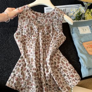 Korean Sweet Floral Shirt for Women Summer 2026 New Petite Loose Slimming Top