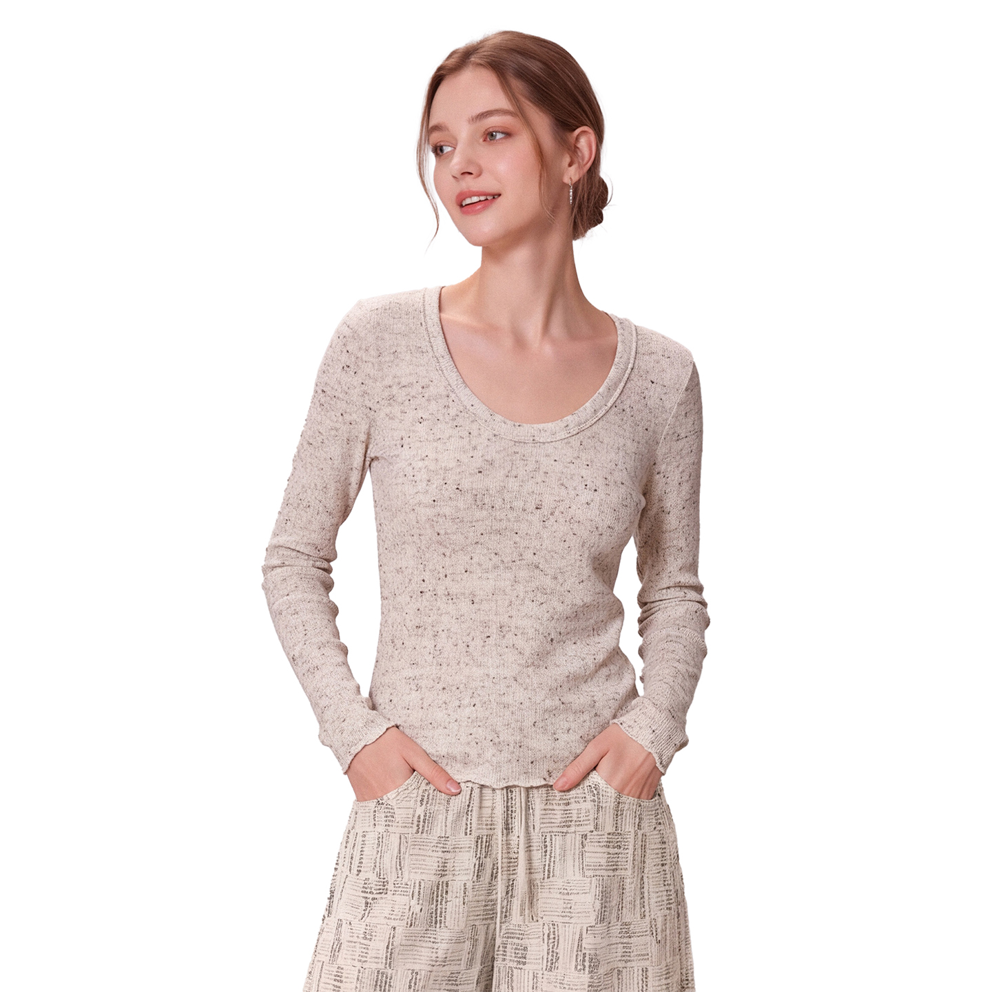 Korean U-Neck Long-Sleeve Knit Sweater for Women Fall 2026 Slim Fit Pullover