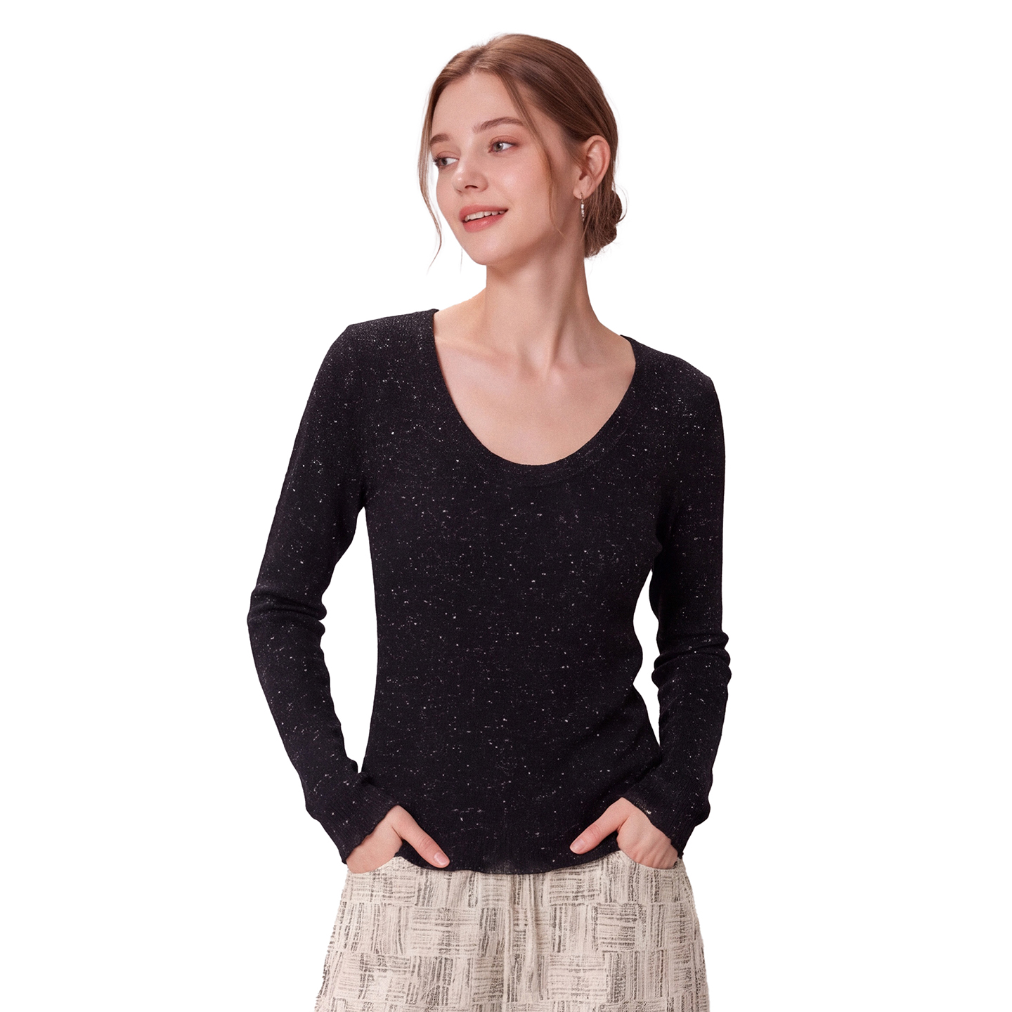 Korean U-Neck Long-Sleeve Knit Sweater for Women Fall 2026 Slim Fit Pullover - Image 3