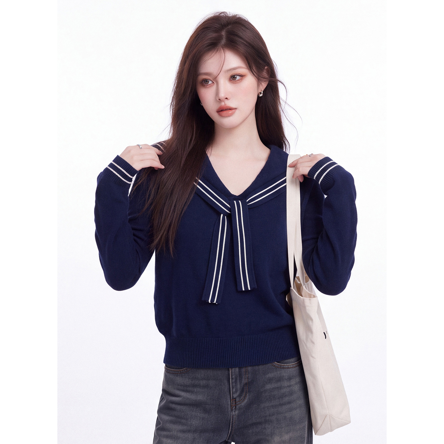 Women's Sailor Collar Cape Sleeve Knit Sweater 2026 Early Autumn Loose Slimming Elegant Top - Image 4