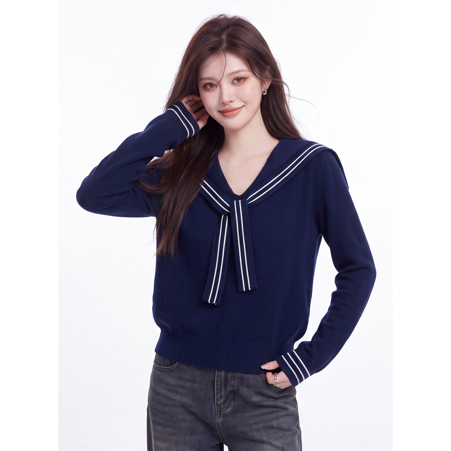 Women's Sailor Collar Cape Sleeve Knit Sweater 2026 Early Autumn Loose Slimming Elegant Top - Image 5